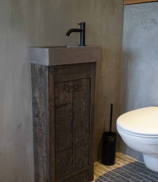 Rene Houtman Oud eikenhouten landelijk toiletmeubel + fontein dark grey