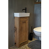 Oud eikenhouten geschaafd toiletmeubel + fontein keramiek wit