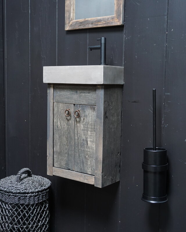 Rene Houtman Toiletmeubel Zwevend Oud Eikenhout + Beton Dark Grey