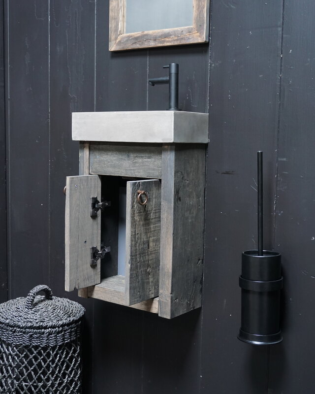 Rene Houtman Toiletmeubel Zwevend Oud Eikenhout + Beton Dark Grey