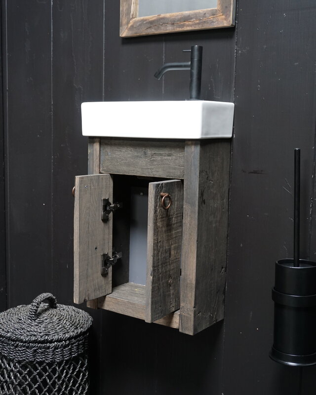 Rene Houtman Toiletmeubel Zwevend Oud Eikenhout +Fontein Keramiek Wit