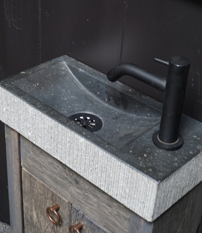 Rene Houtman Toiletmeubel Zwevend Oud Eikenhout + Natuursteen Gefrijnd