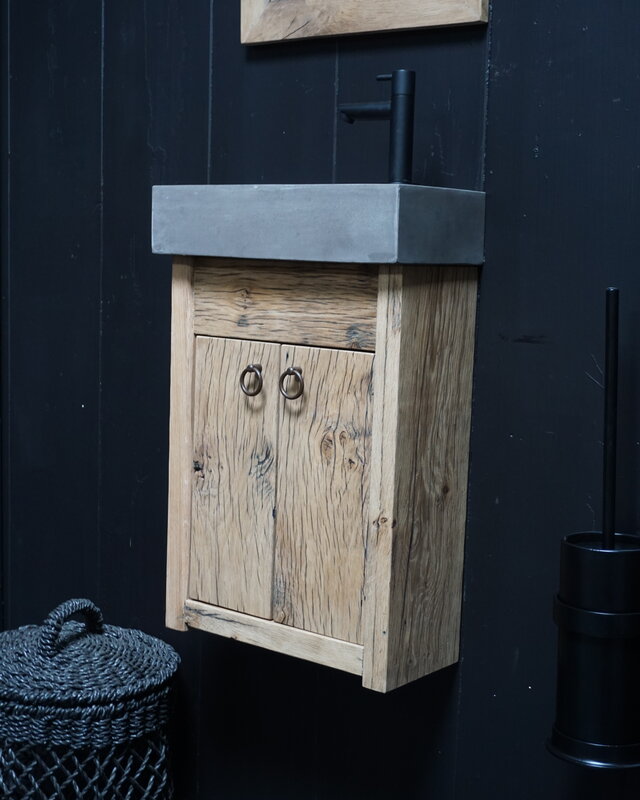 Rene Houtman Toiletmeubel Geschaafd Zwevend Oud Eikenhout - Dark Grey