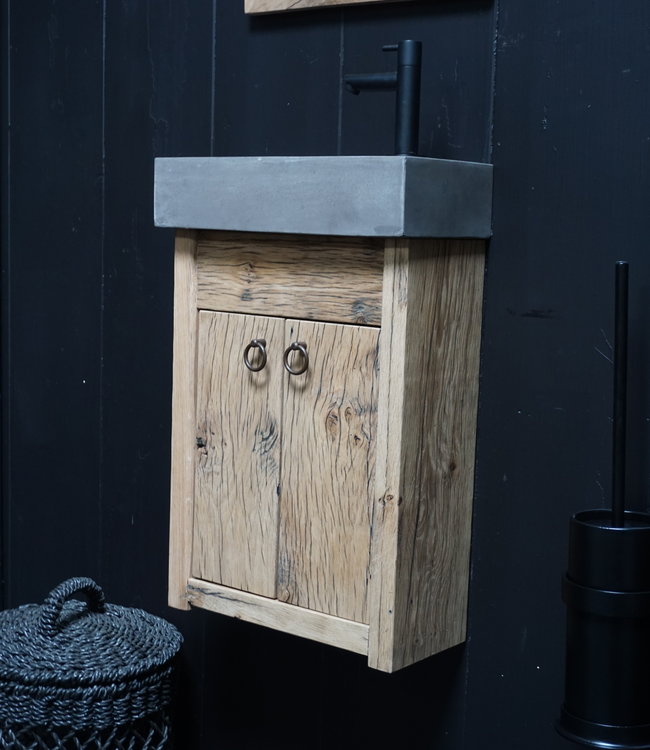 Rene Houtman Toiletmeubel Geschaafd Zwevend Oud Eikenhout - Dark Grey