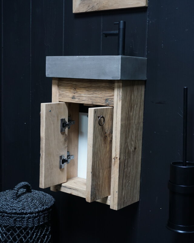 Rene Houtman Toiletmeubel Geschaafd Zwevend Oud Eikenhout - Dark Grey
