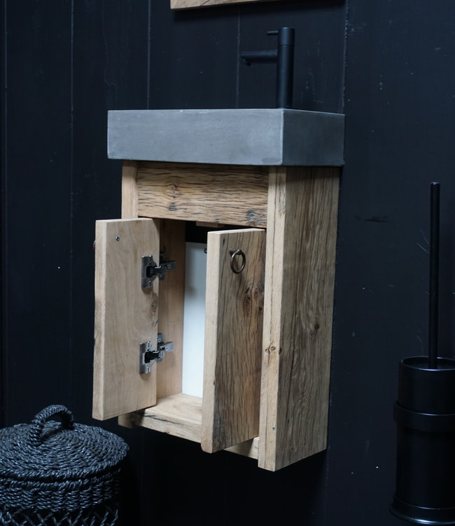 Rene Houtman Toiletmeubel Geschaafd Zwevend Oud Eikenhout - Dark Grey