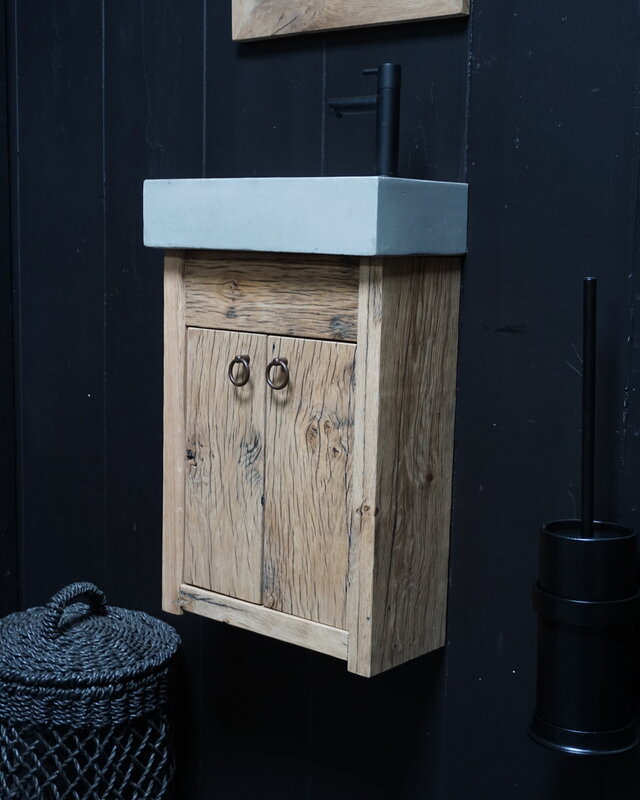 Rene Houtman Toiletmeubel Geschaafd Zwevend Oud Eikenhout - Light Grey