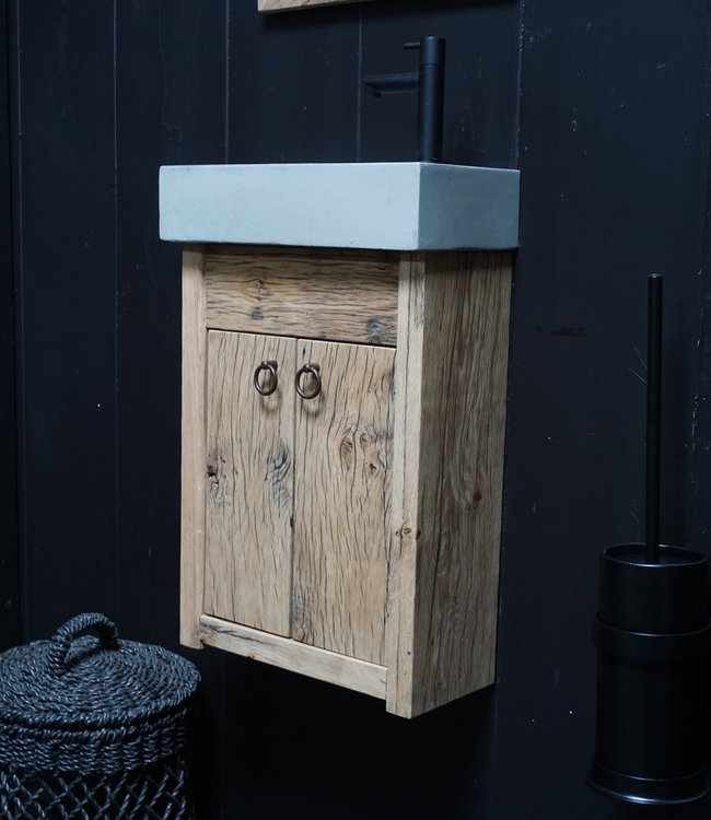 Rene Houtman Toiletmeubel Geschaafd Zwevend Oud Eikenhout - Light Grey