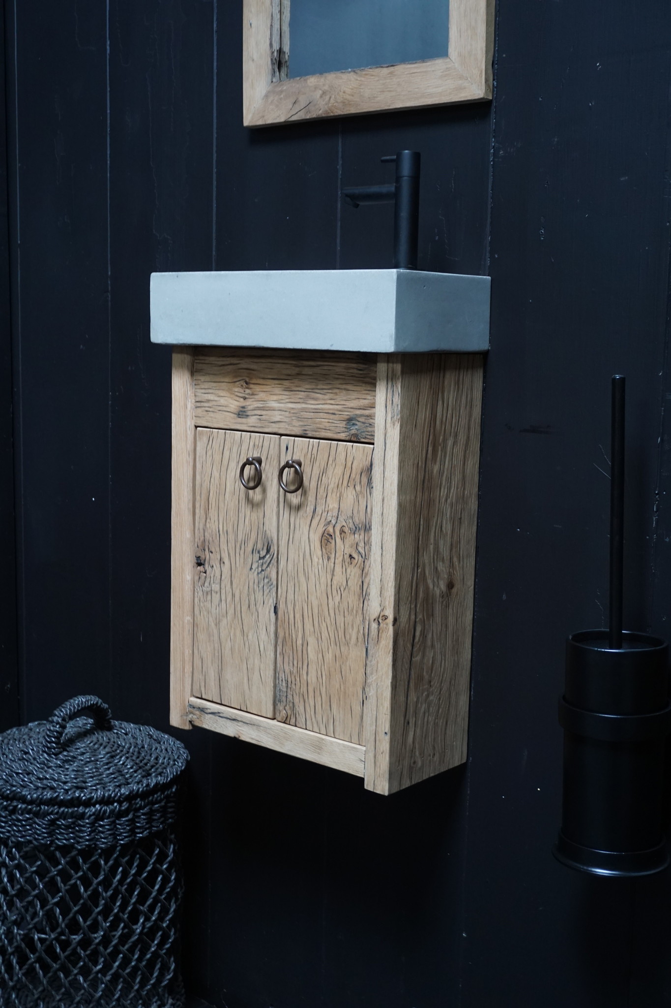 Rene Houtman Toiletmeubel Geschaafd Zwevend Oud Eikenhout - Light Grey