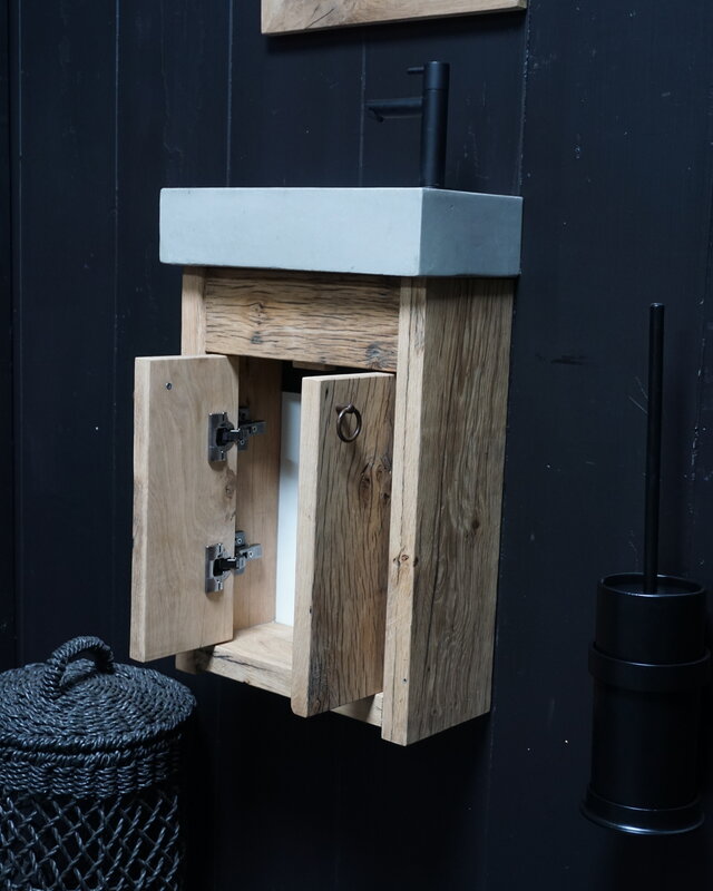 Rene Houtman Toiletmeubel Geschaafd Zwevend Oud Eikenhout - Light Grey