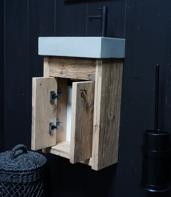 Rene Houtman Toiletmeubel Geschaafd Zwevend Oud Eikenhout - Light Grey