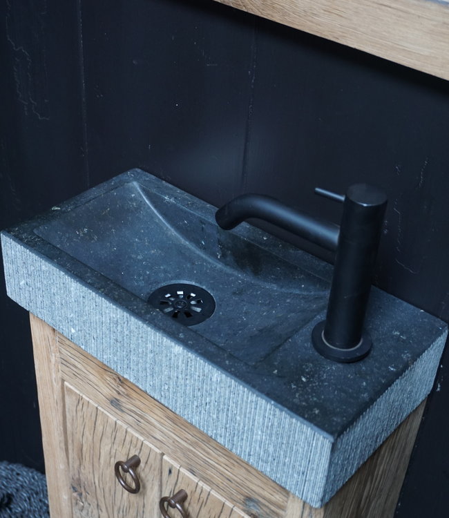 Rene Houtman Toiletmeubel Geschaafd Zwevend Oud Eikenhout - Natuursteen Gefrijnd