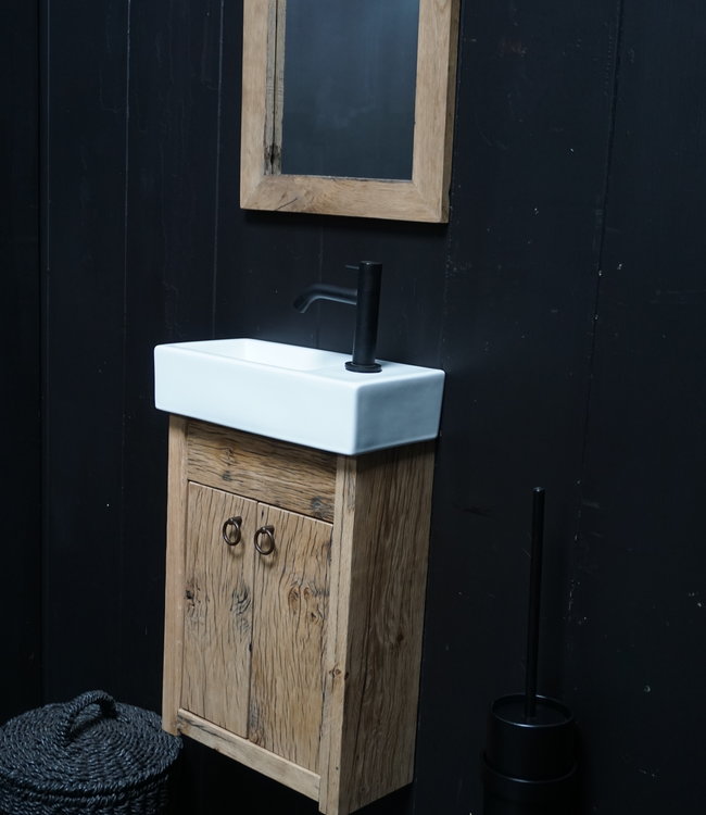 Rene Houtman Toiletmeubel Geschaafd Zwevend Oud Eikenhout - Wit Keramiek