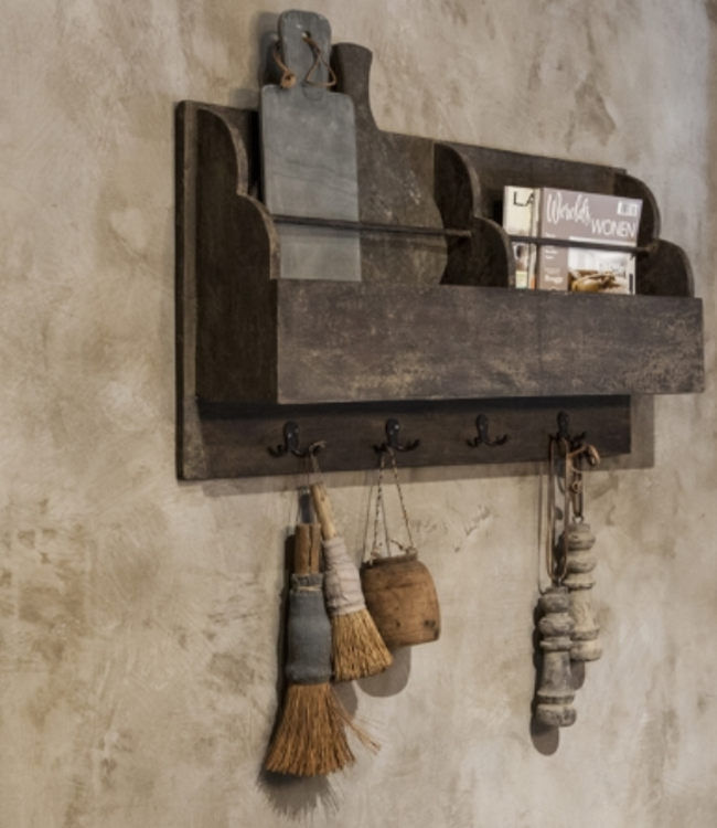 Be-Uniq Landelijke Kapstok met Lectuurbak - H48xB90xD19 cm