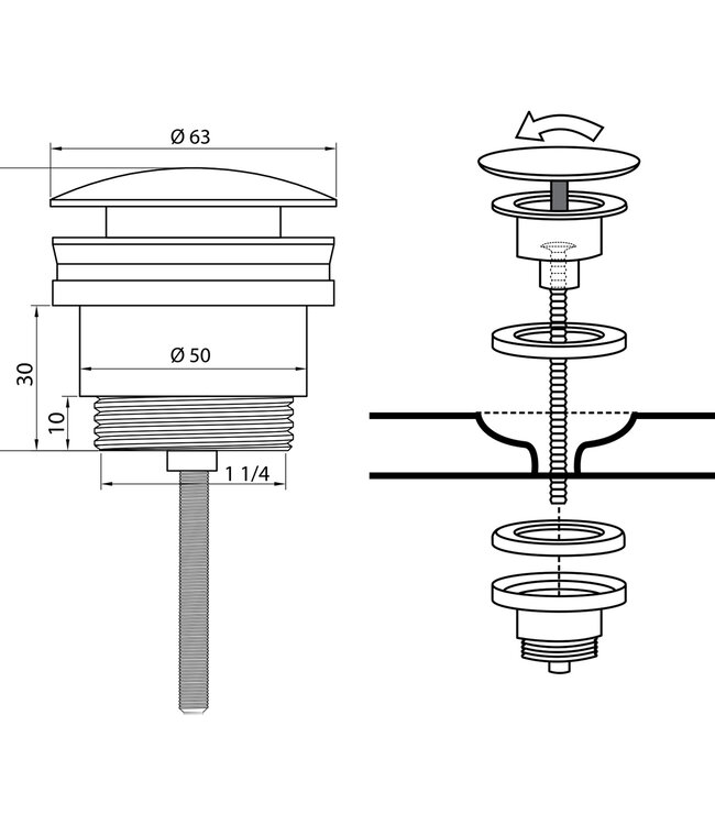 Differnz Afvoerplug pop up, design mat chroom