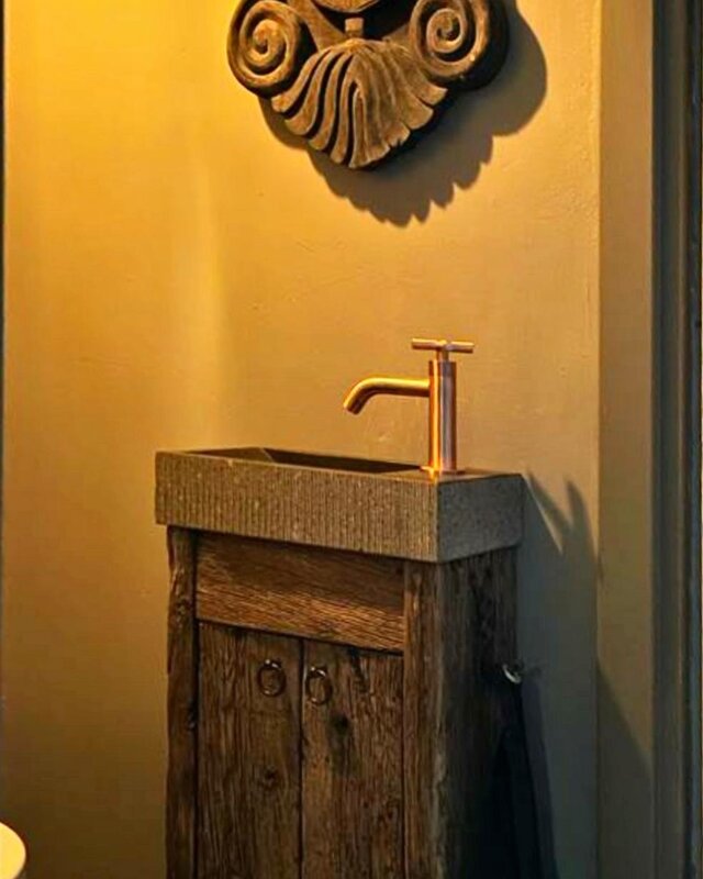 Rene Houtman Landelijk Oud Eikenhouten Geborsteld Toiletmeubel + Fontein D.grey