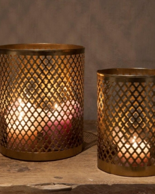 Be-Uniq Metalen Windlicht - Set van 2