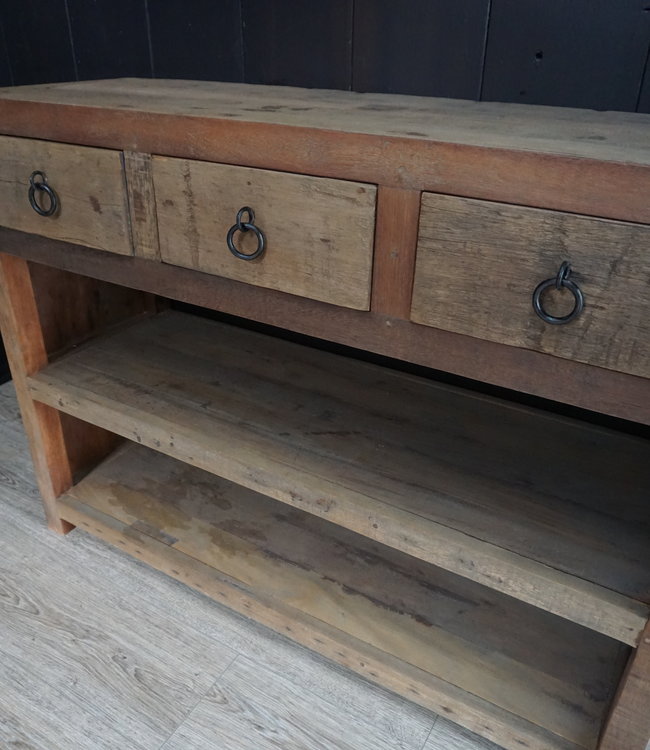 Rene Houtman Sidetable Oud Teak 3-lades L120 x D41 x H90 cm