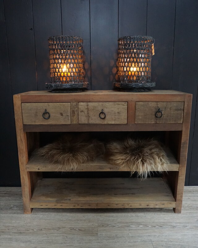 Rene Houtman Sidetable Oud Teak 3-lades L120 x D41 x H90 cm