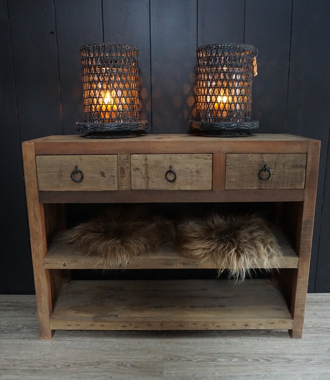 Rene Houtman Sidetable Oud Teak 3-lades L120 x D41 x H90 cm