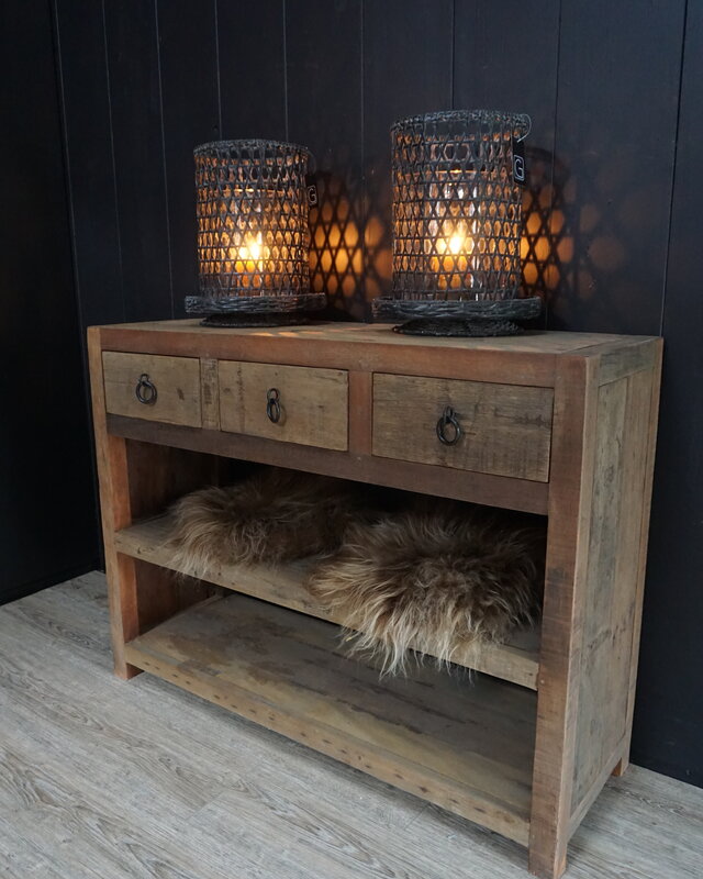 Rene Houtman Sidetable Oud Teak 3-lades L120 x D41 x H90 cm