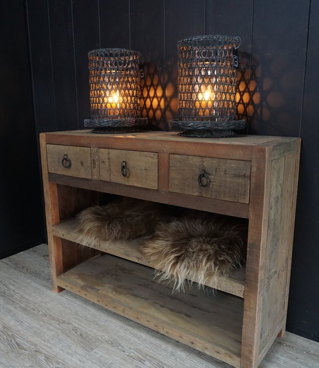 Rene Houtman Sidetable Oud Teak 3-lades L120 x D41 x H90 cm