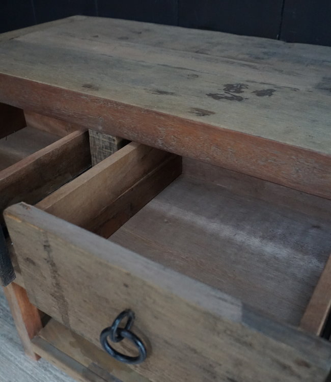 Rene Houtman Sidetable Oud Teak 3-lades L120 x D41 x H90 cm