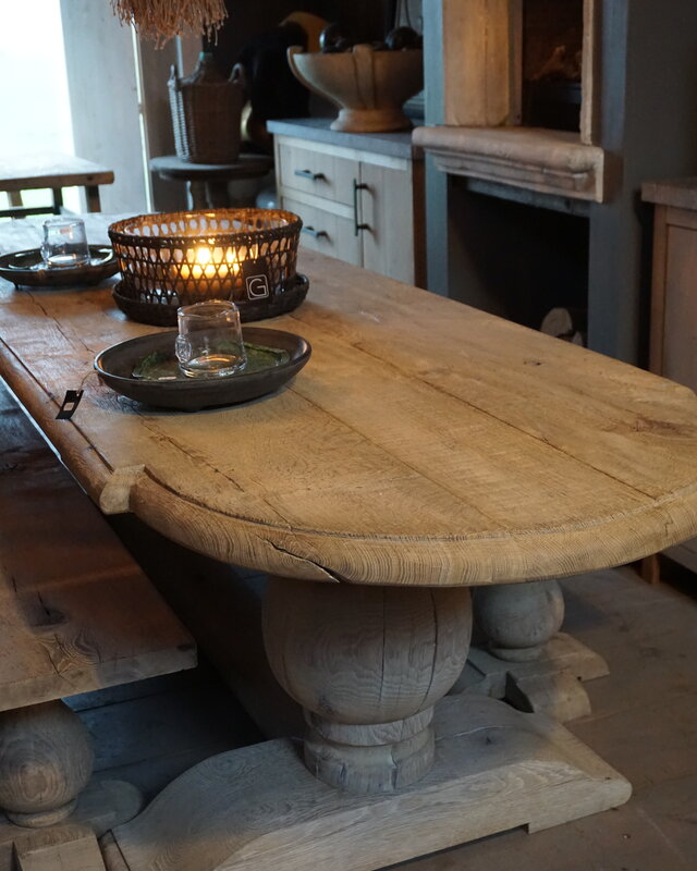 Rene Houtman Kloostertafel Oud Eiken Ovaal - Bolpoot - Kies Maat