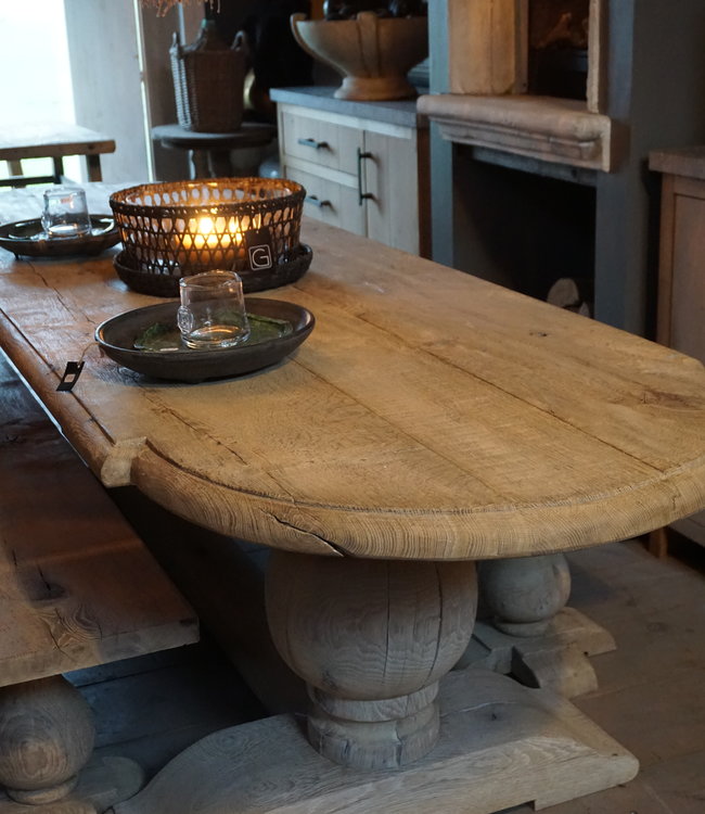 Rene Houtman Kloostertafel Oud Eiken Ovaal - Bolpoot - Kies Maat