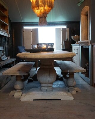 Rene Houtman Kloostertafel Oud Eiken Ovaal 5 Cm Dik - Bolpoot