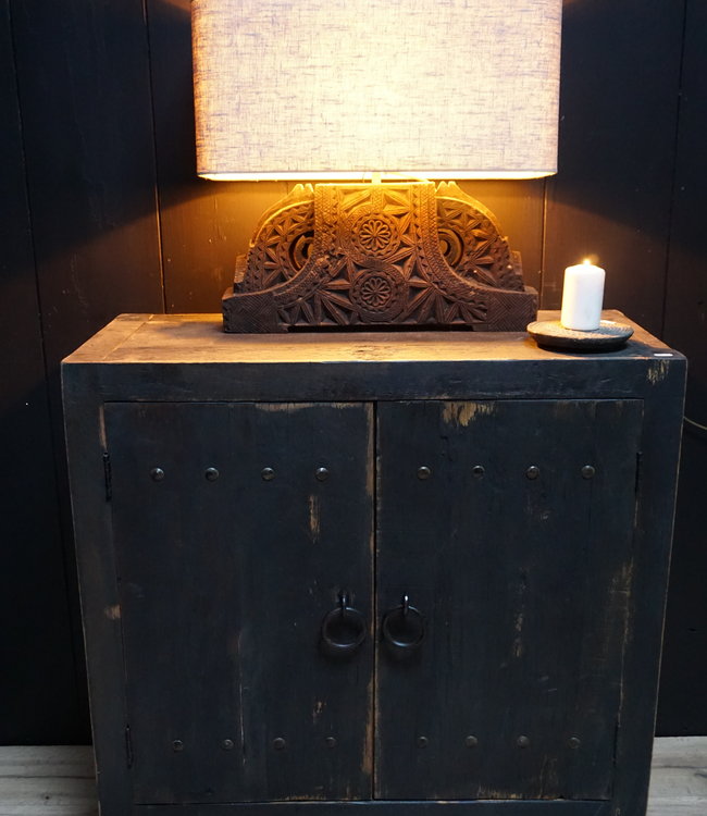 Be-Uniq Tafellamp Antiek Pilaarornament + Linnen Kap