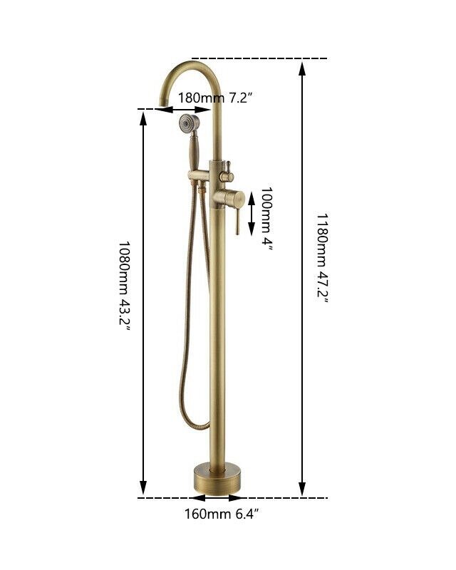 Rene Houtman Badkraan Brons Vrijstaand Met Handdouche L118 cm