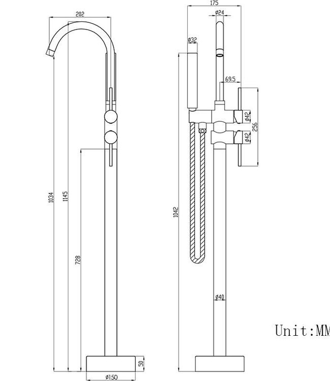 Rene Houtman Vrijstaande Olie Bronzen Badkraan - Met Handdouche