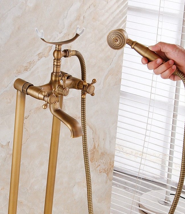 Rene Houtman Vrijstaande Bronzen Badkraan - Met Handdouche