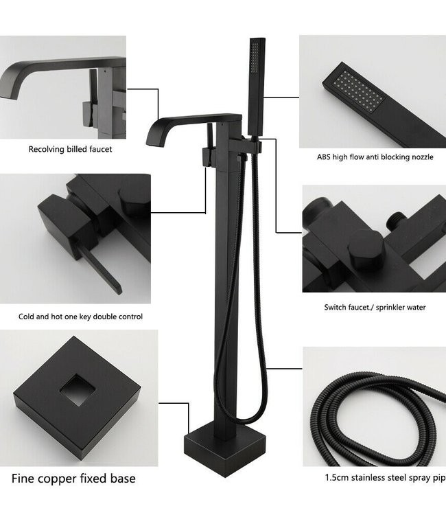 Rene Houtman Vrijstaande Zwarte Badkraan - Met Handdouche