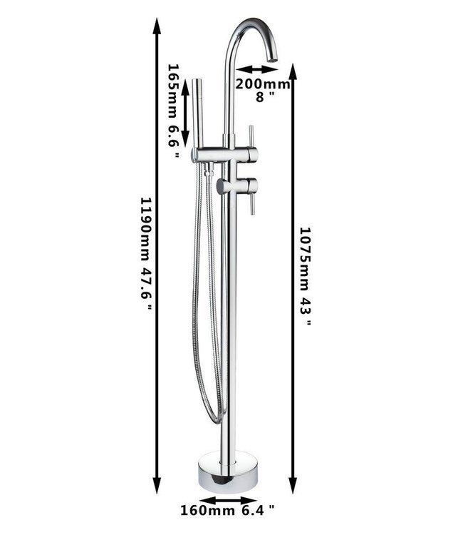 Rene Houtman Vrijstaande Chromen Badkraan - Met Handdouche