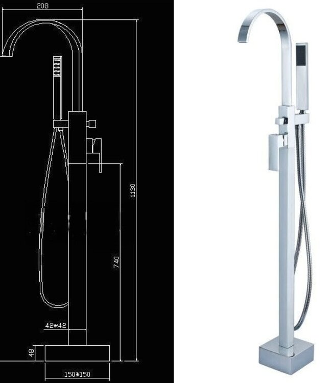 Rene Houtman Vrijstaande Badkraan - Chroom - Met Handdouche