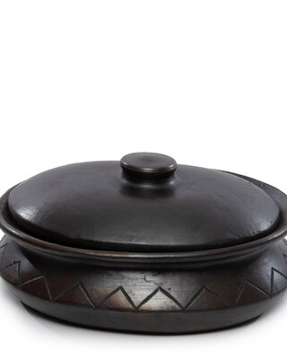 Bazar Bizar The Burned Oval Pot met Patroon - Zwart - H11 cm