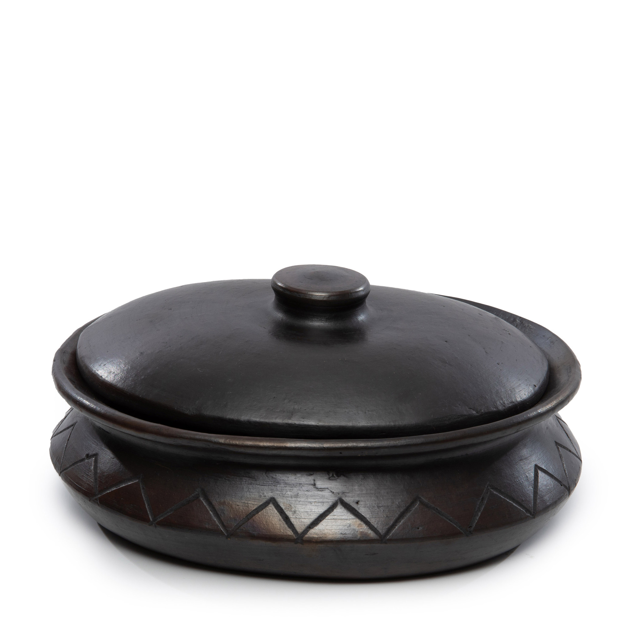 Bazar Bizar The Burned Oval Pot met Patroon - Zwart - H11 cm