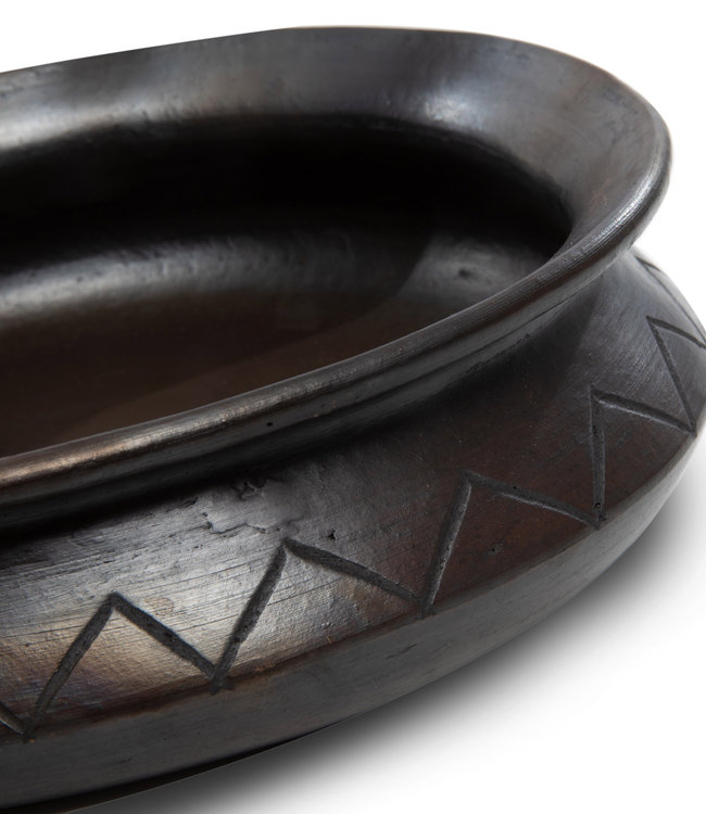 Bazar Bizar The Burned Oval Pot met Patroon - Zwart - H11 cm