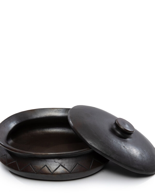 Bazar Bizar The Burned Oval Pot met Patroon - Zwart - H11 cm