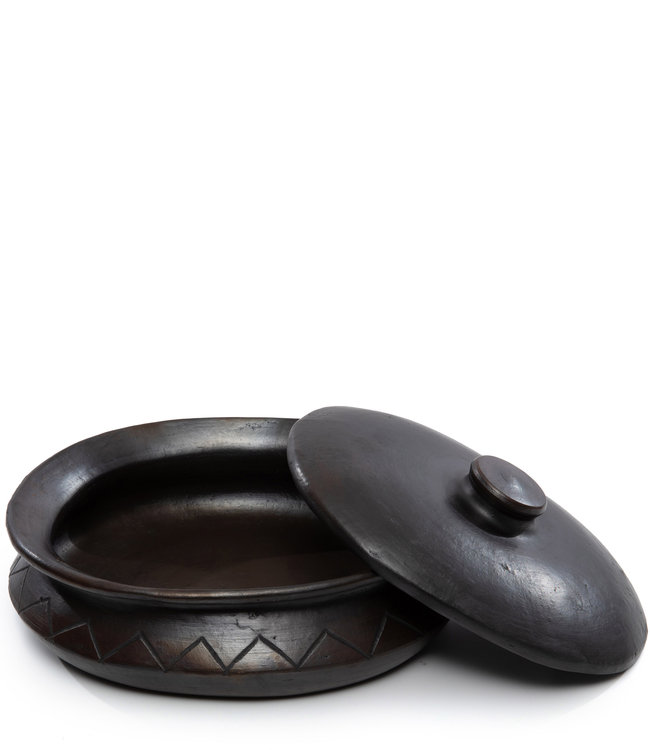 Bazar Bizar The Burned Oval Pot met Patroon - Zwart - H11 cm