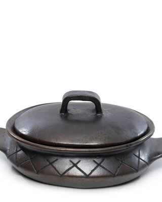 Bazar Bizar The Burned Oval Pot met Patroon en Handgrepen - Zwart - H13 cm