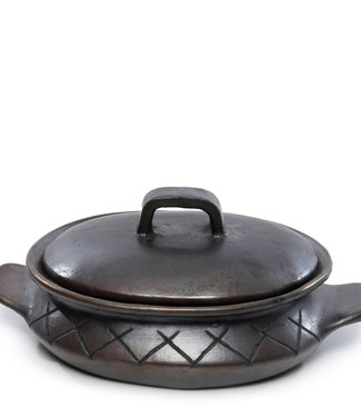 Bazar Bizar The Burned Oval Pot met Patroon en Handgrepen - Zwart - H13 cm