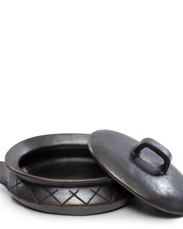 Bazar Bizar The Burned Oval Pot met Patroon en Handgrepen - Zwart - H13 cm