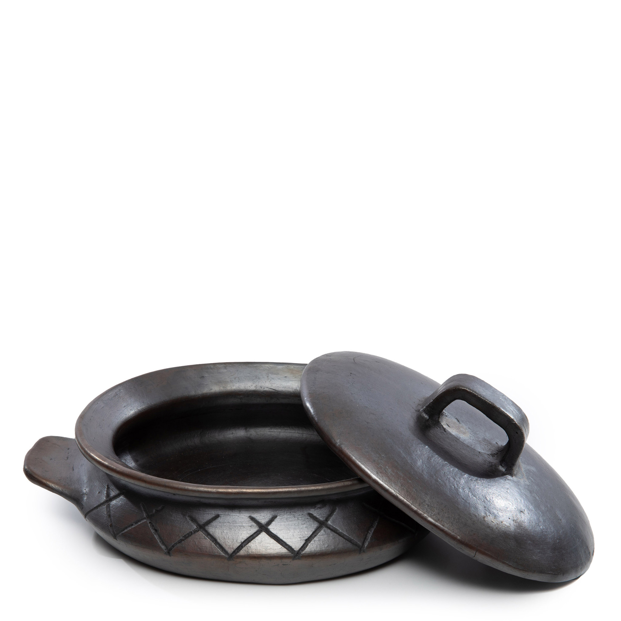 Bazar Bizar The Burned Oval Pot met Patroon en Handgrepen - Zwart - H13 cm