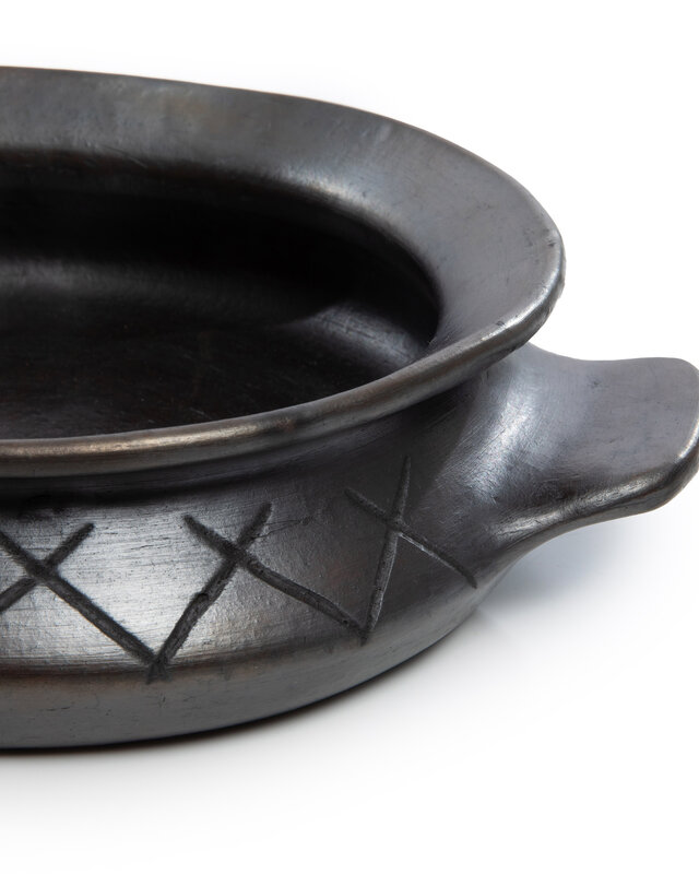 Bazar Bizar The Burned Oval Pot met Patroon en Handgrepen - Zwart - H13 cm