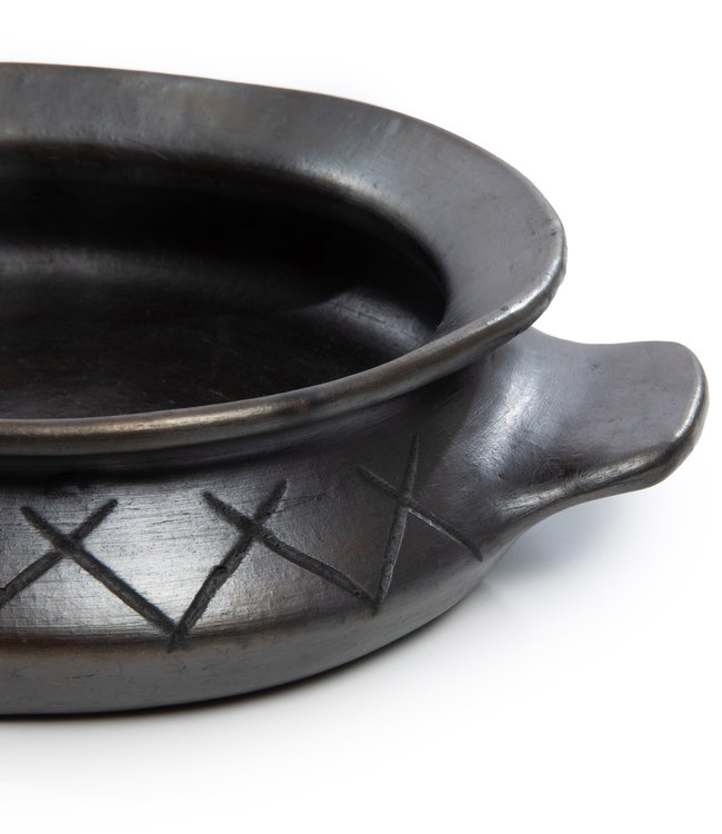Bazar Bizar The Burned Oval Pot met Patroon en Handgrepen - Zwart - H13 cm