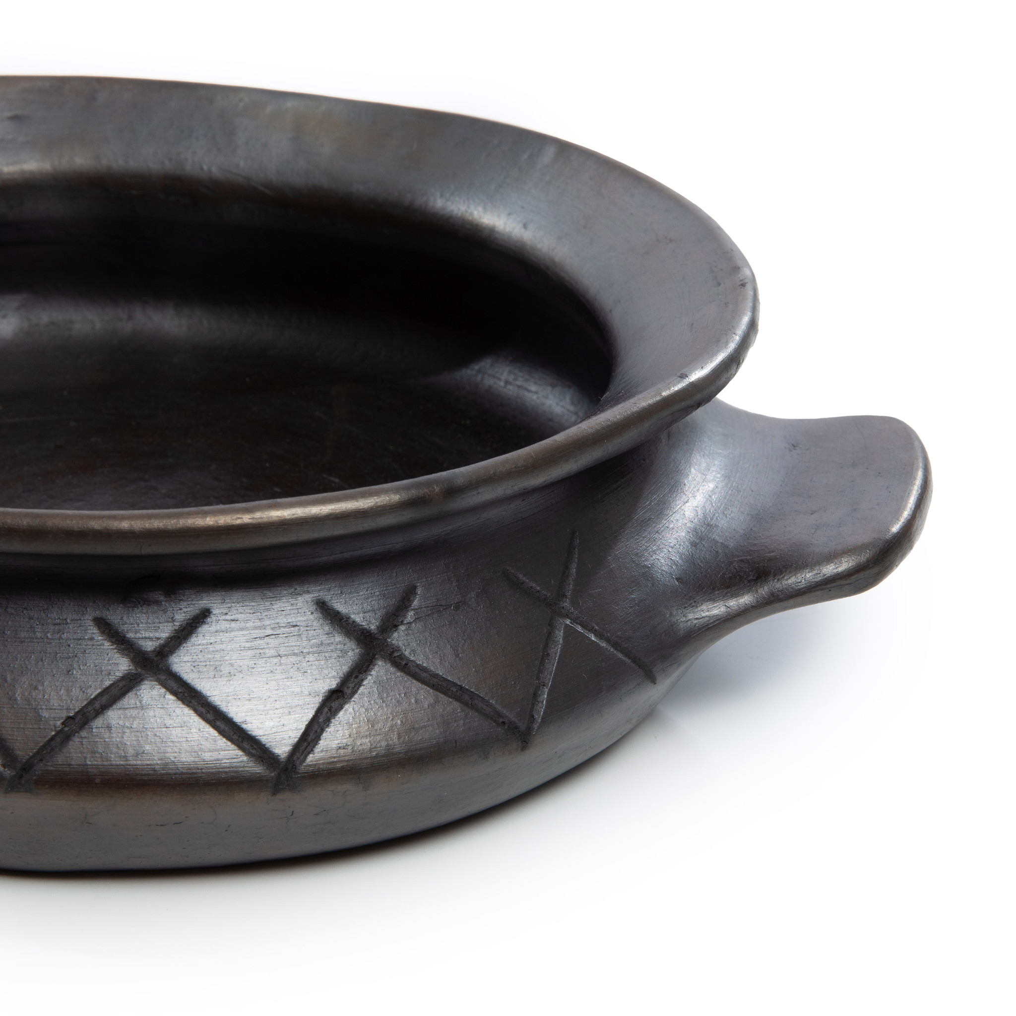 Bazar Bizar The Burned Oval Pot met Patroon en Handgrepen - Zwart - H13 cm