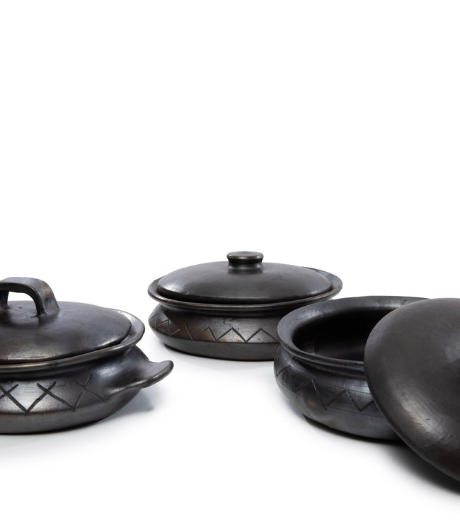 Bazar Bizar The Burned Oval Pot met Patroon en Handgrepen - Zwart - H13 cm